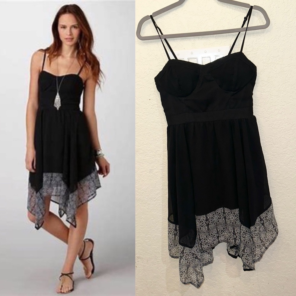 American Eagle Small Black Corset Asymmetrical  Hem Casual Summer Flowy Dress